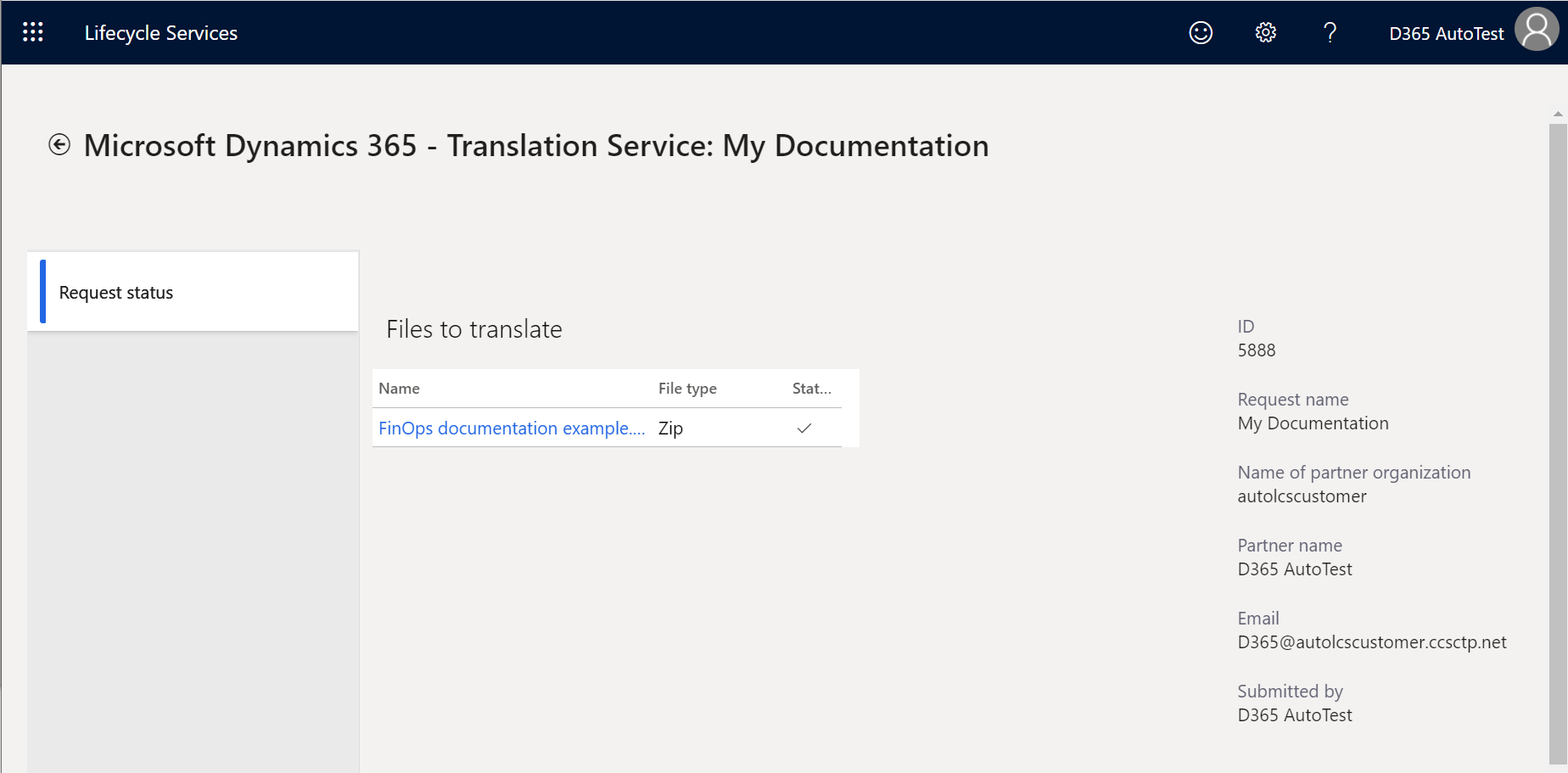 Request status tab Request status tab.
