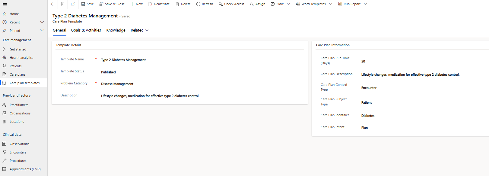 Captura de tela exibindo um modelo de plano de tratamento.