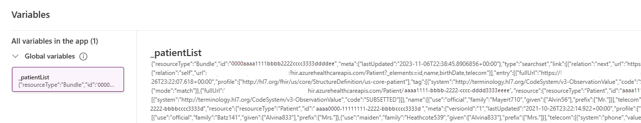Captura de tela exibindo a lista de registros do recurso FHIR.