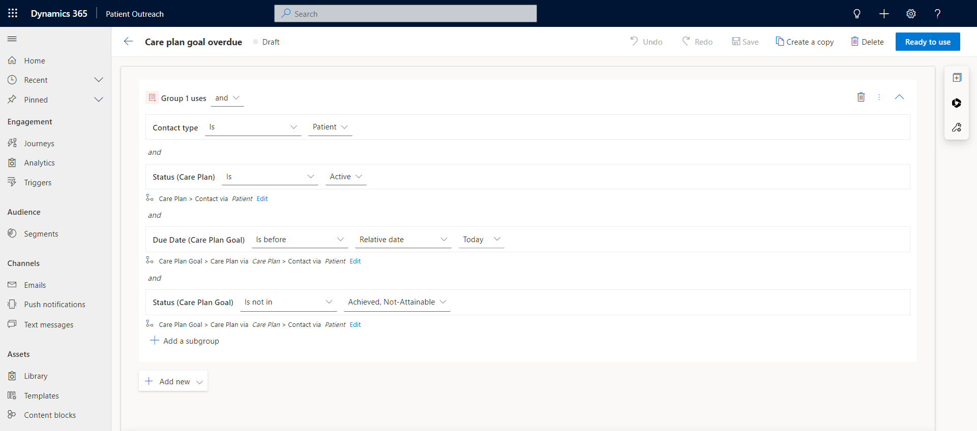 Captura de tela mostrando como configurar um segmento de exemplo.
