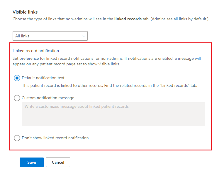 Captura de tela mostrando a configuração de notificações de registros vinculados.