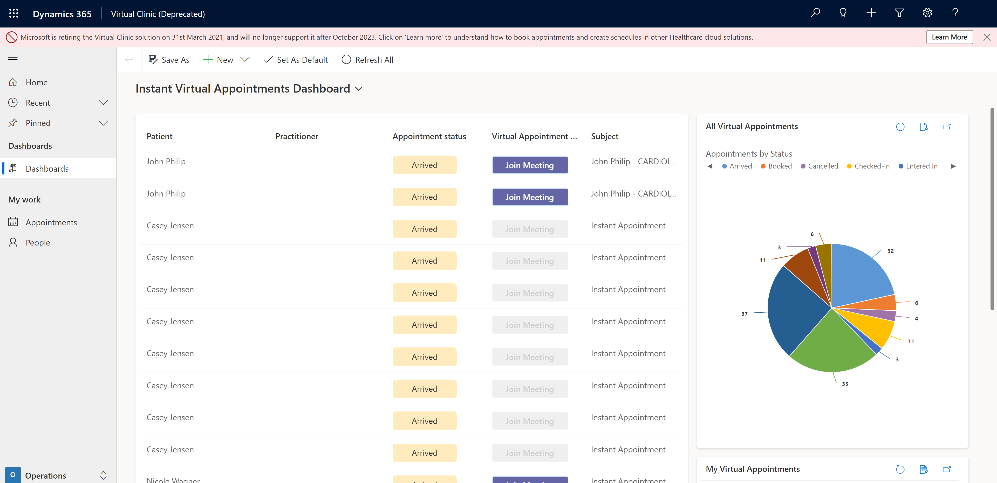 Captura de tela mostrando a linha do tempo da Clínica Virtual.
