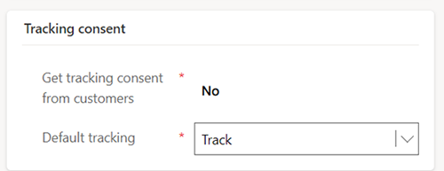 Captura de tela mostrando obter consentimento de acompanhamento definido como não e acompanhamento padrão para rastrear.