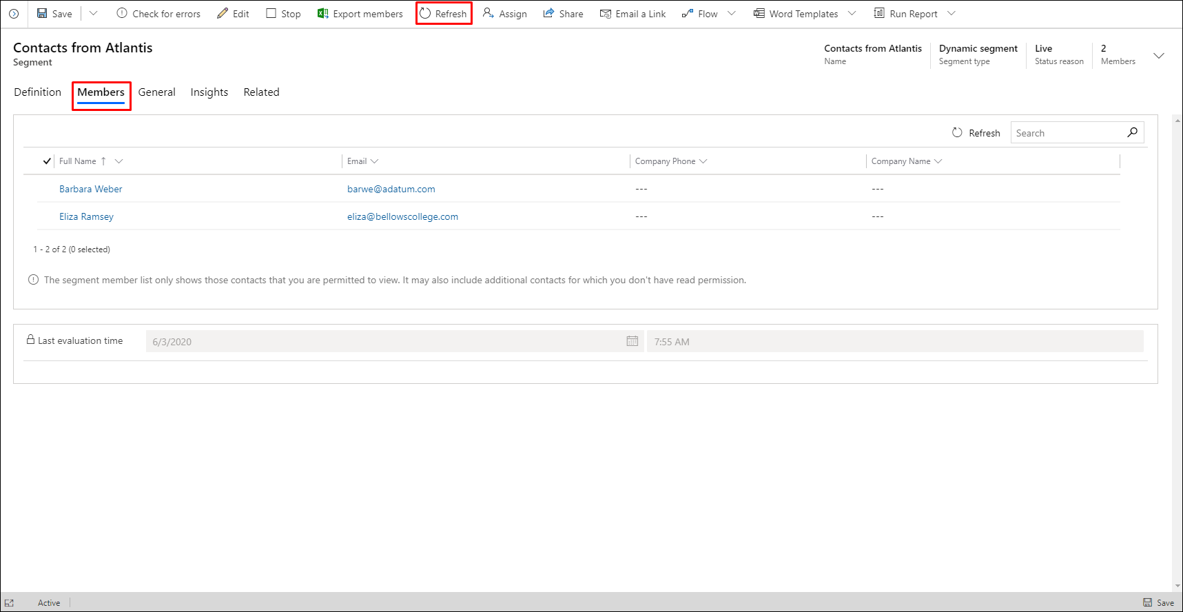 Atualize e vá para a guia Membros Atualize e acesse a guia Membros.