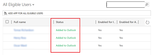 Alterações de status a serem adicionadas ao Outlook.