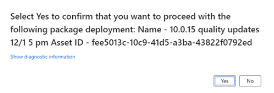Caixa de diálogo Confirmar implantação do pacote.