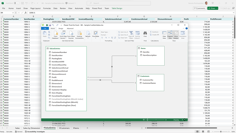 Exemplo de como modelar dados com o PowerPivot no layout do Excel.