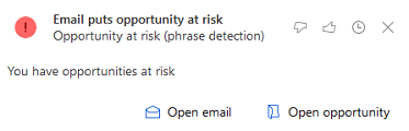 Cartão de insights para detecção de frase de Oportunidade em risco