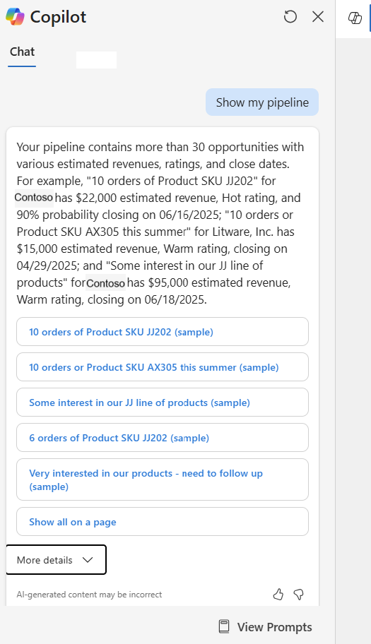 Screenshot da resposta para mostrar meu prompt de pipeline no Copilot.