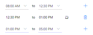 Horário de trabalho definido das 8h00 às 12h30, seguido por um intervalo das 12h30 às 13h00, seguido por horário de trabalho das 13h00 às 17h00.