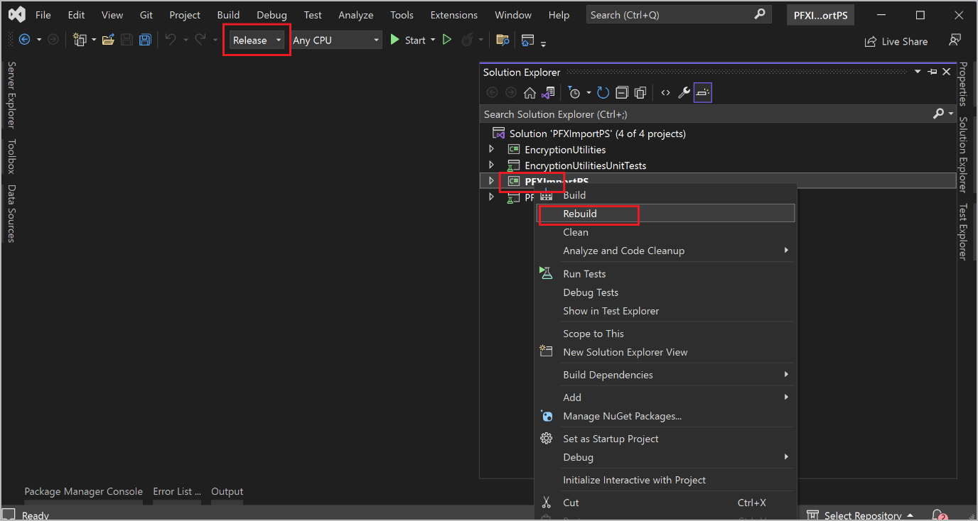 Mudar para o modo Versão e criar o projeto no Visual Studio Mudar para o modo Versão e criar o projeto no Visual Studio.