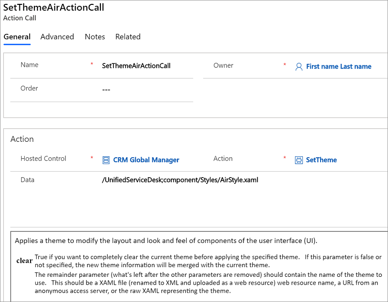 Action call definition for Air theme Action call definition for Air theme.