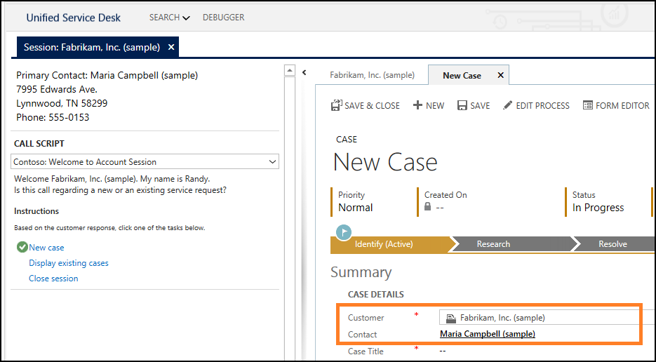 New case form using the agent script New case form using the agent script.