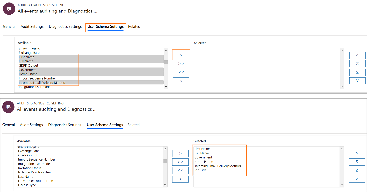 Adicionar as novas Configurações do Esquema do Usuário.