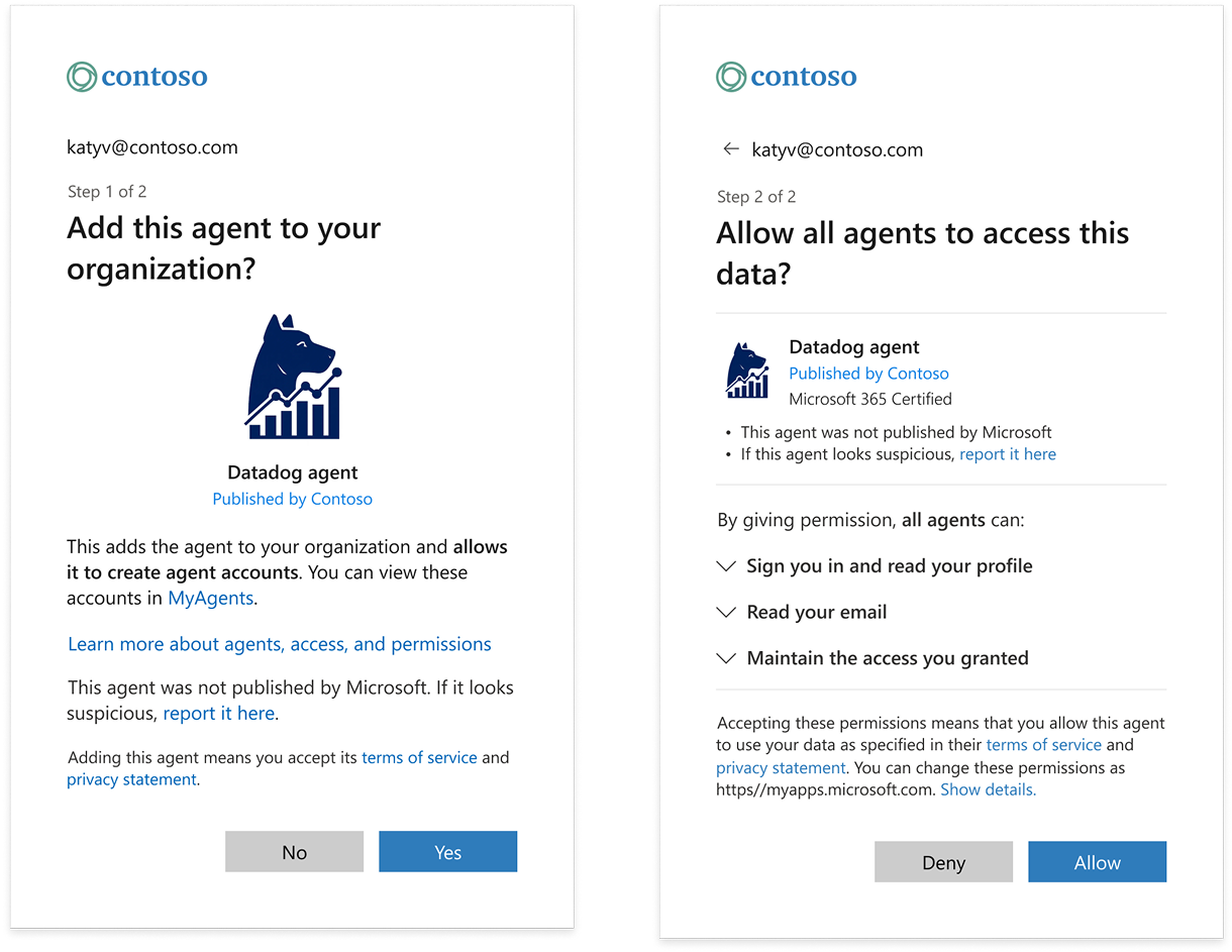 Captura de tela de uma página de consentimento de exemplo para entrar em um agente de IA.
