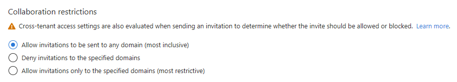 Captura de tela mostrando as configurações de restrições de Colaboração.