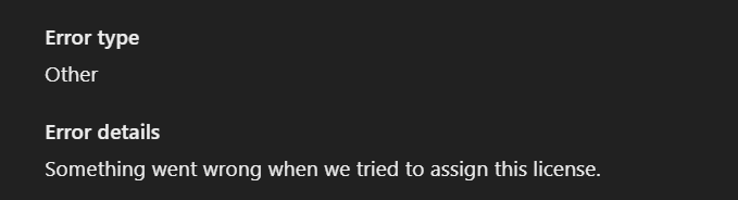 Captura de tela de outros tipos de erros.
