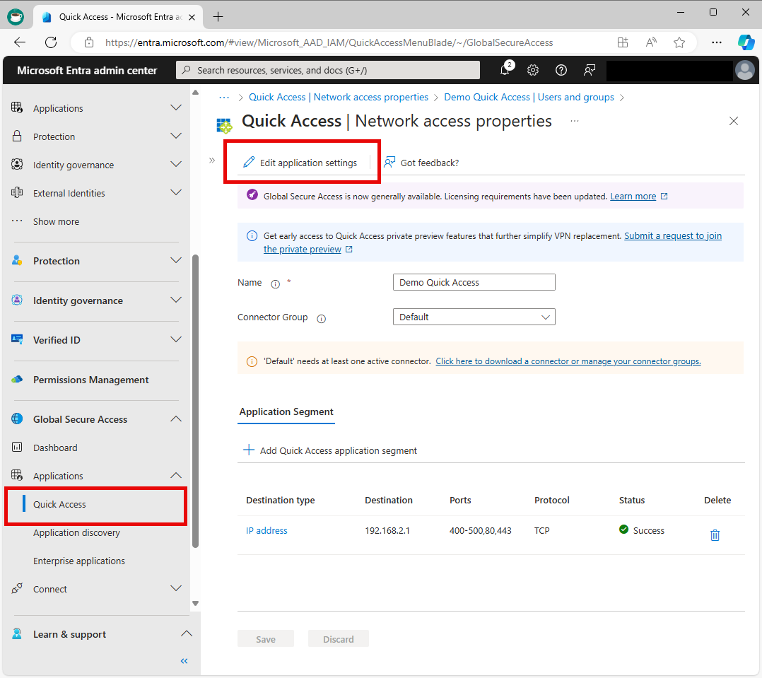 Captura de tela que mostra a edição das configurações do aplicativo.