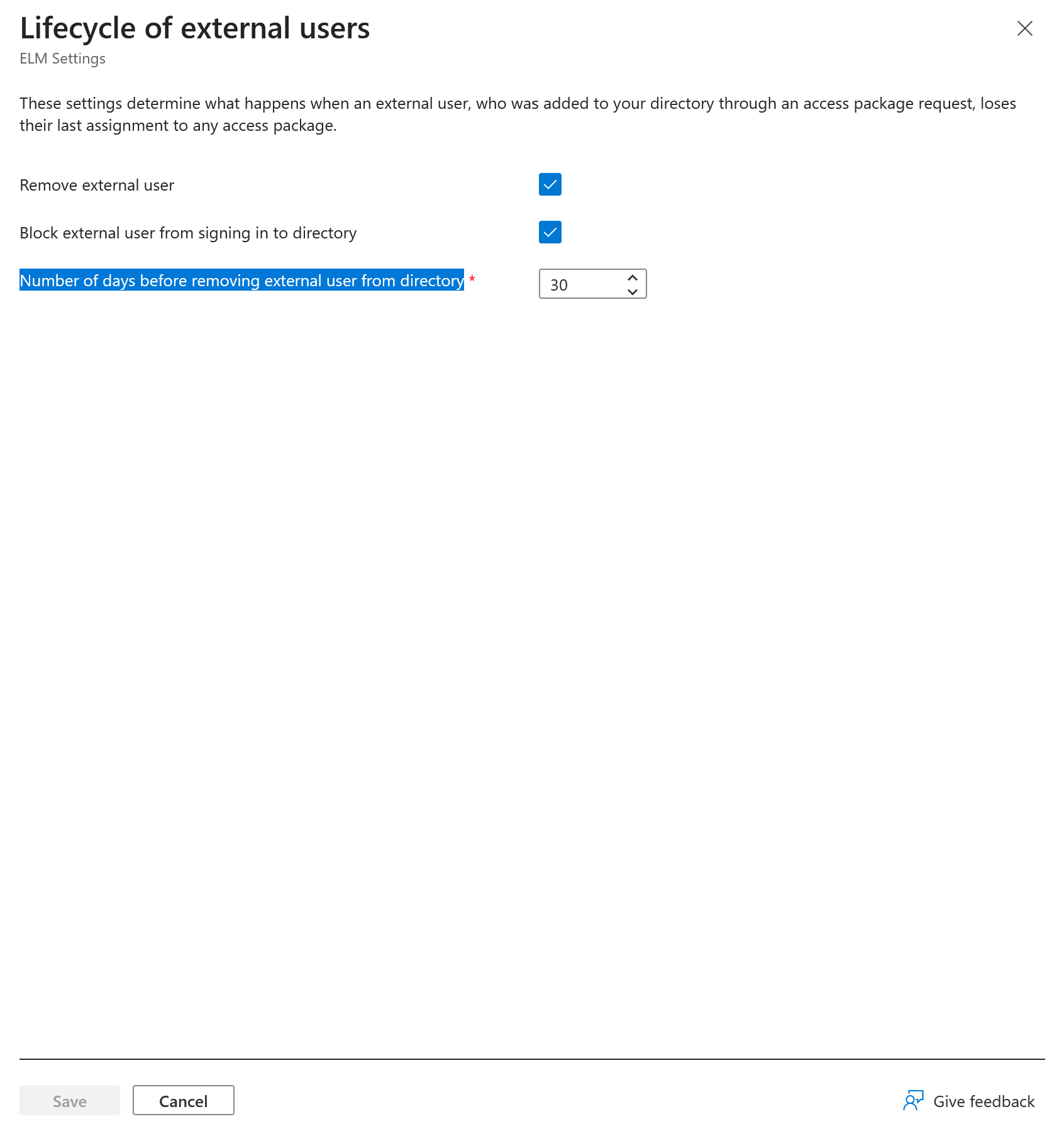 Captura de tela das opções de configurações externas.