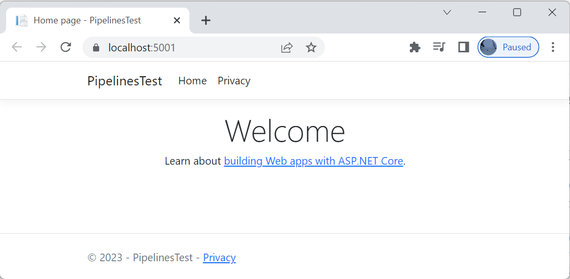 Captura de tela que mostra o aplicativo Web em execução localmente.