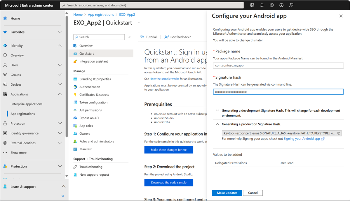 Configurar sua página do aplicativo Android