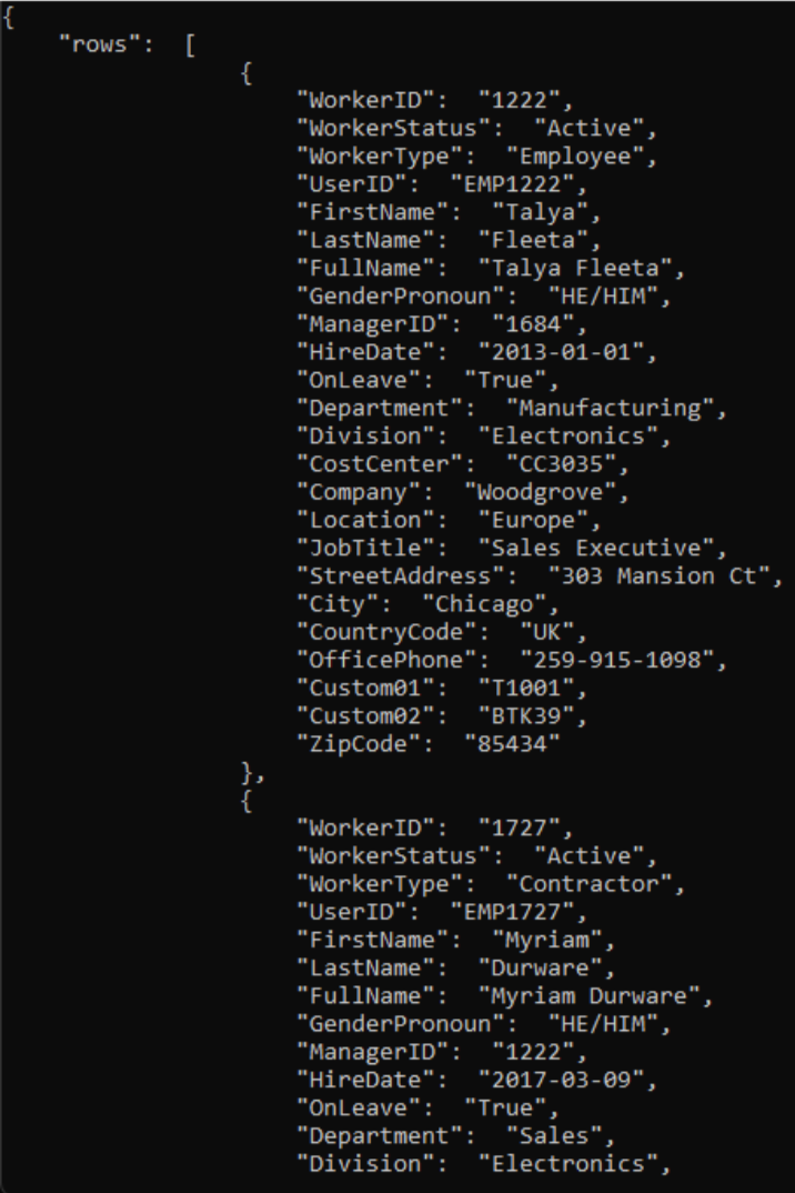 Captura de tela da resposta do Azure Function.