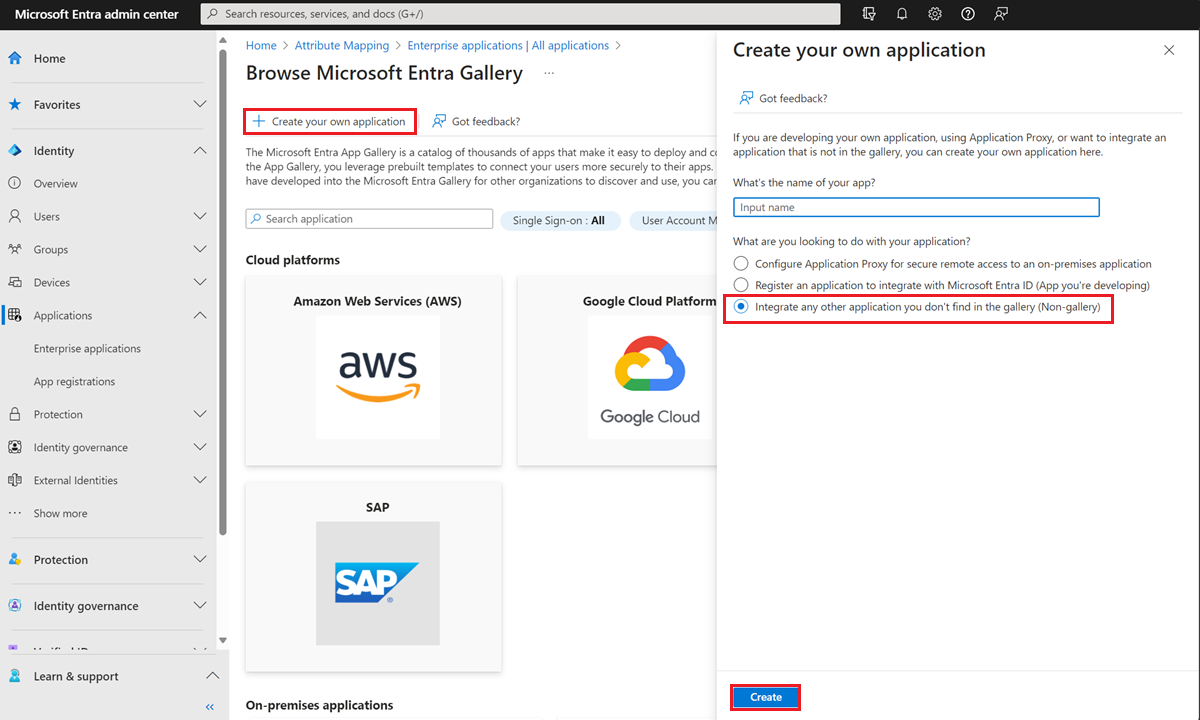 A captura de tela mostra a galeria de aplicativos do Microsoft Entra.