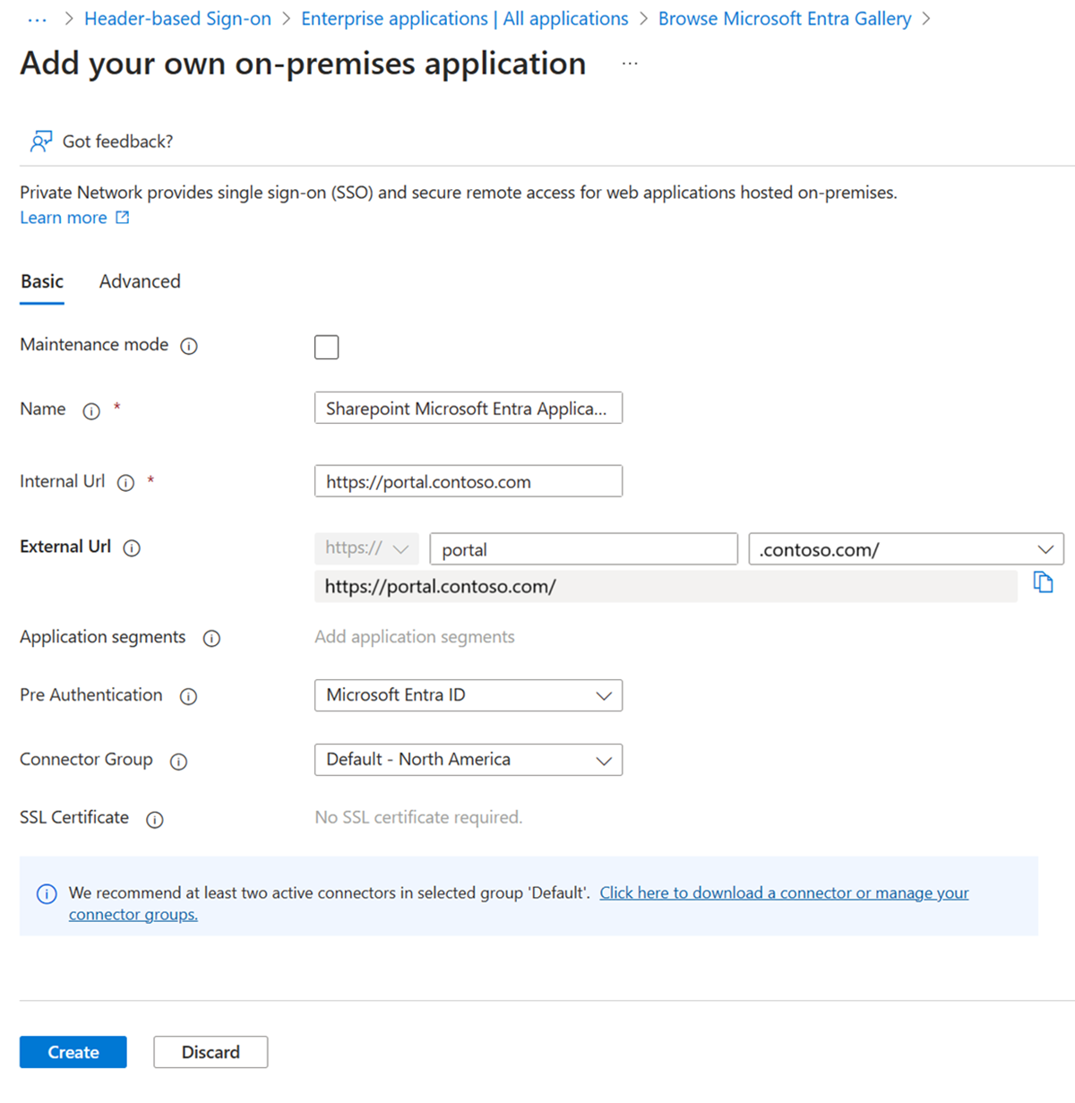 Captura de tela que mostra as opções usadas para criar o aplicativo.