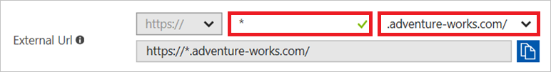 Para a URL externa, use o formato https://*.<domínio personalizado>