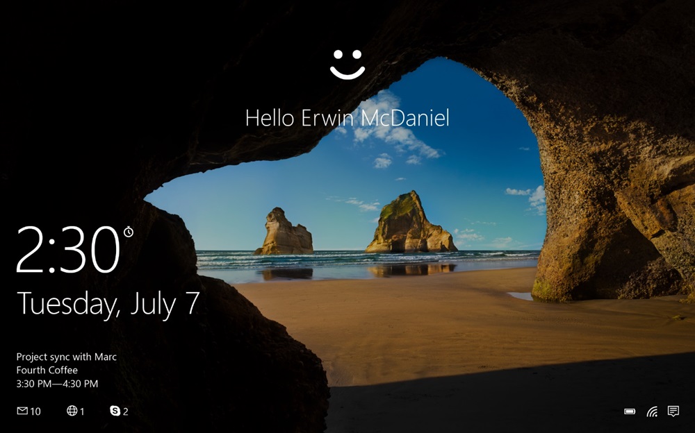 Exemplo de uma entrada de usuário com o Windows Hello para Empresas.