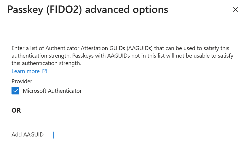 Captura de tela que mostra como adicionar um GUID de Atestado do Autenticador.
