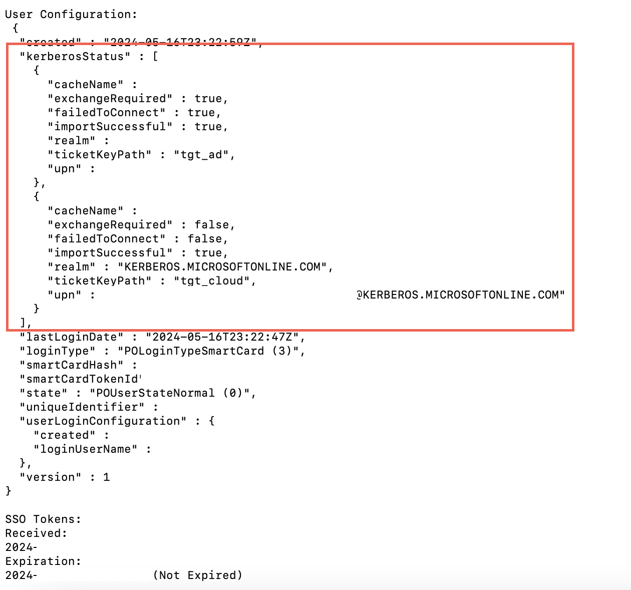 Captura de tela da saída de app-sso platform -s no aplicativo macOS Terminal.
