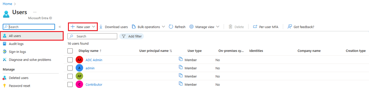 Add a user through Users - All users in Microsoft Entra ID