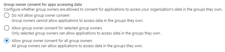 Configurações de consentimento do proprietário do grupo