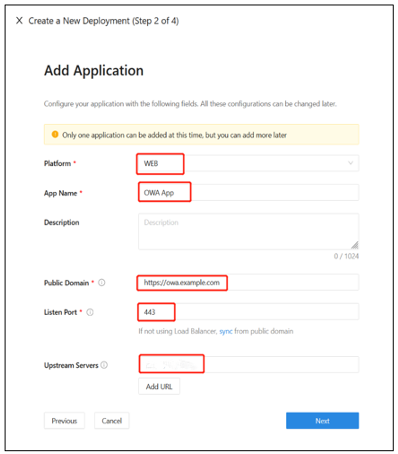A captura de tela mostra a tela adicionar aplicativo.