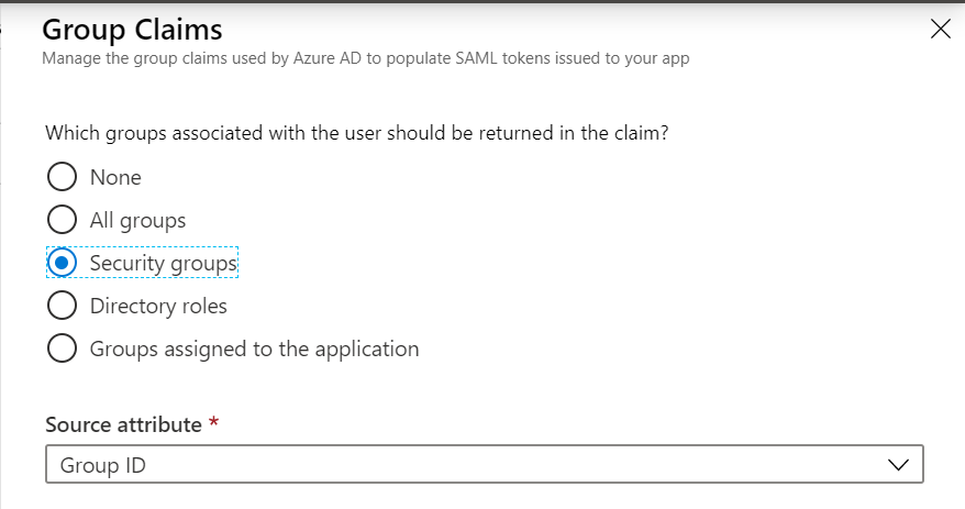 Captura de tela que mostra a janela Declarações de Grupo com opções de grupo.