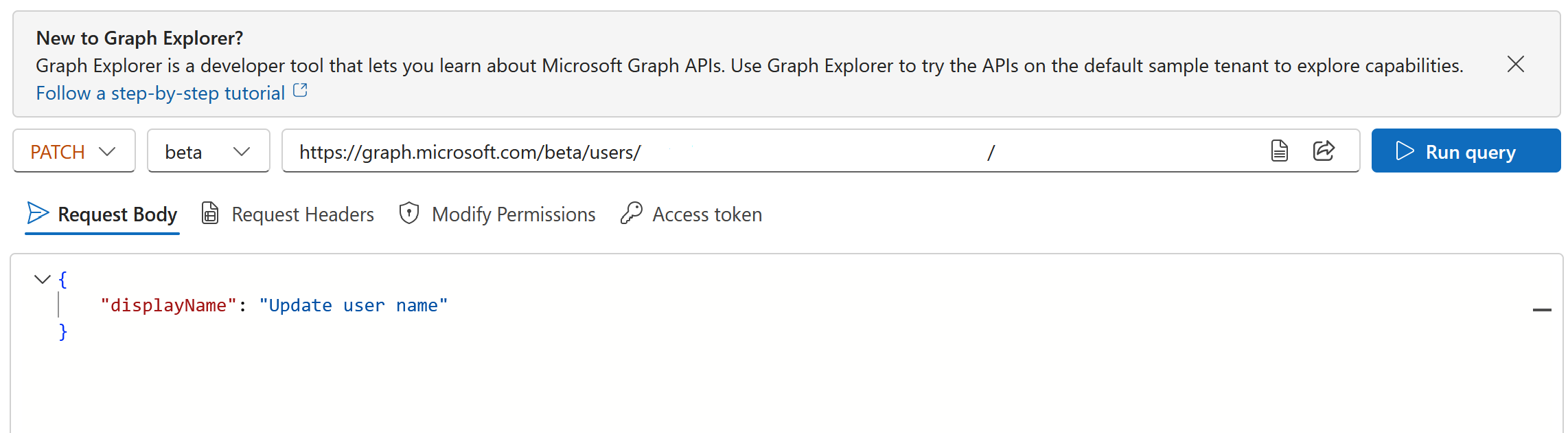 Captura de tela de uma nova tentativa de alterar as propriedades do usuário.
