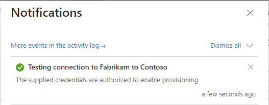 Captura de tela que mostra uma notificação de conexão de teste.