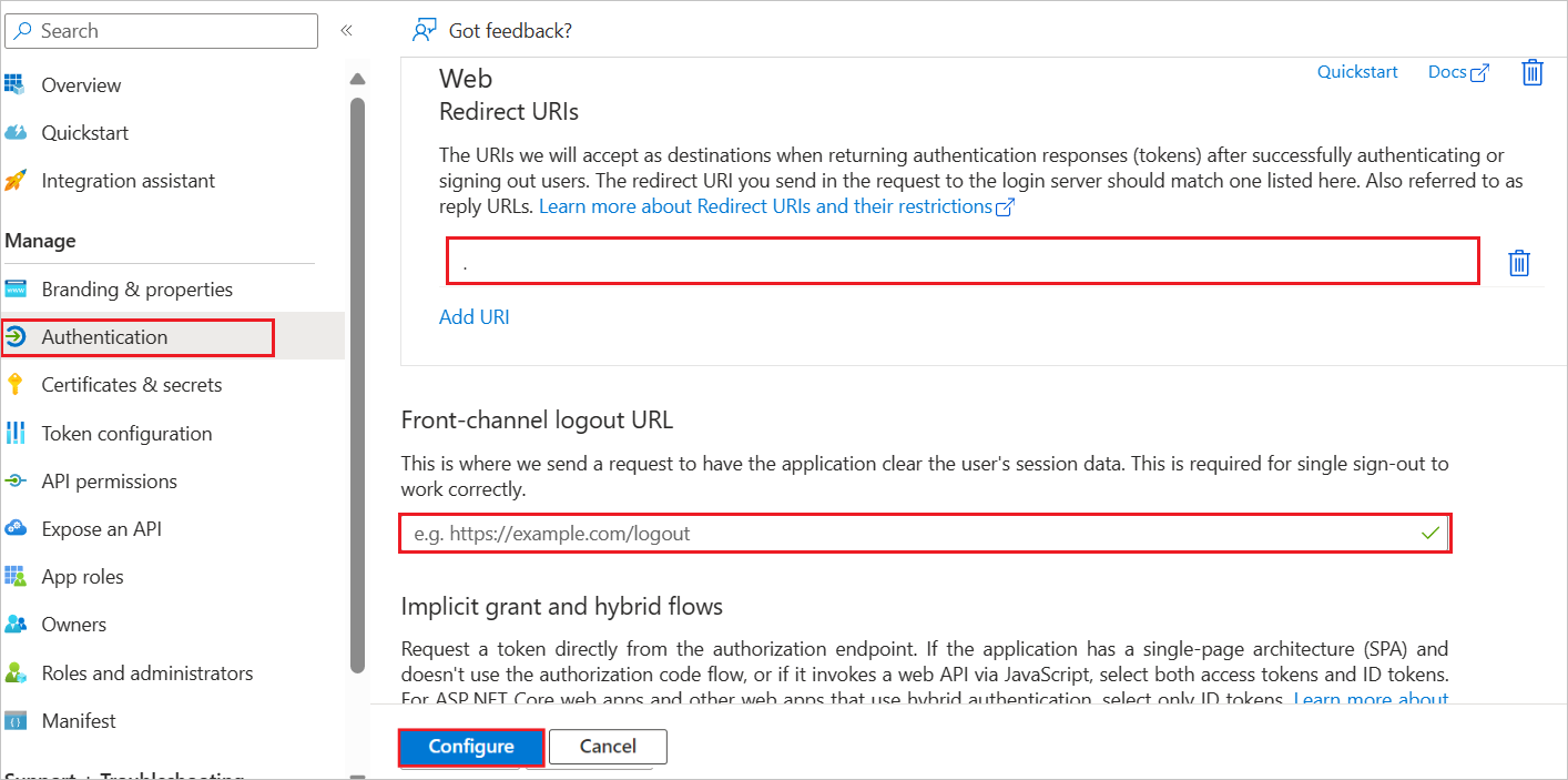 Captura de tela mostrando os valores de redirecionamento.