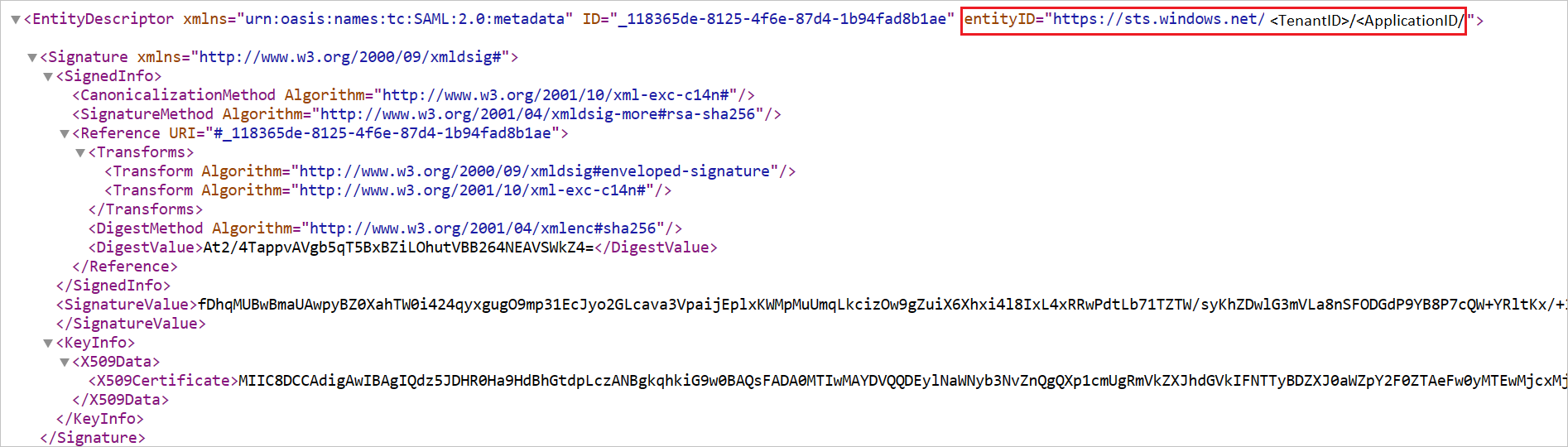 A captura de tela mostra como adicionar o valor do aplicativo no arquivo de federação.