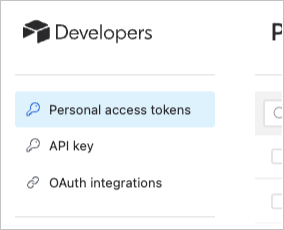 Captura de tela da seleção do token de acesso pessoal.