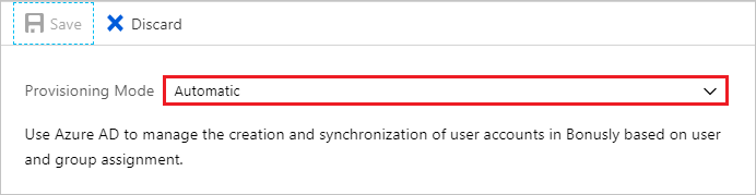 Captura de tela mostrando uma caixa de listagem Modo de Provisionamento, com Automático selecionado e realçado.