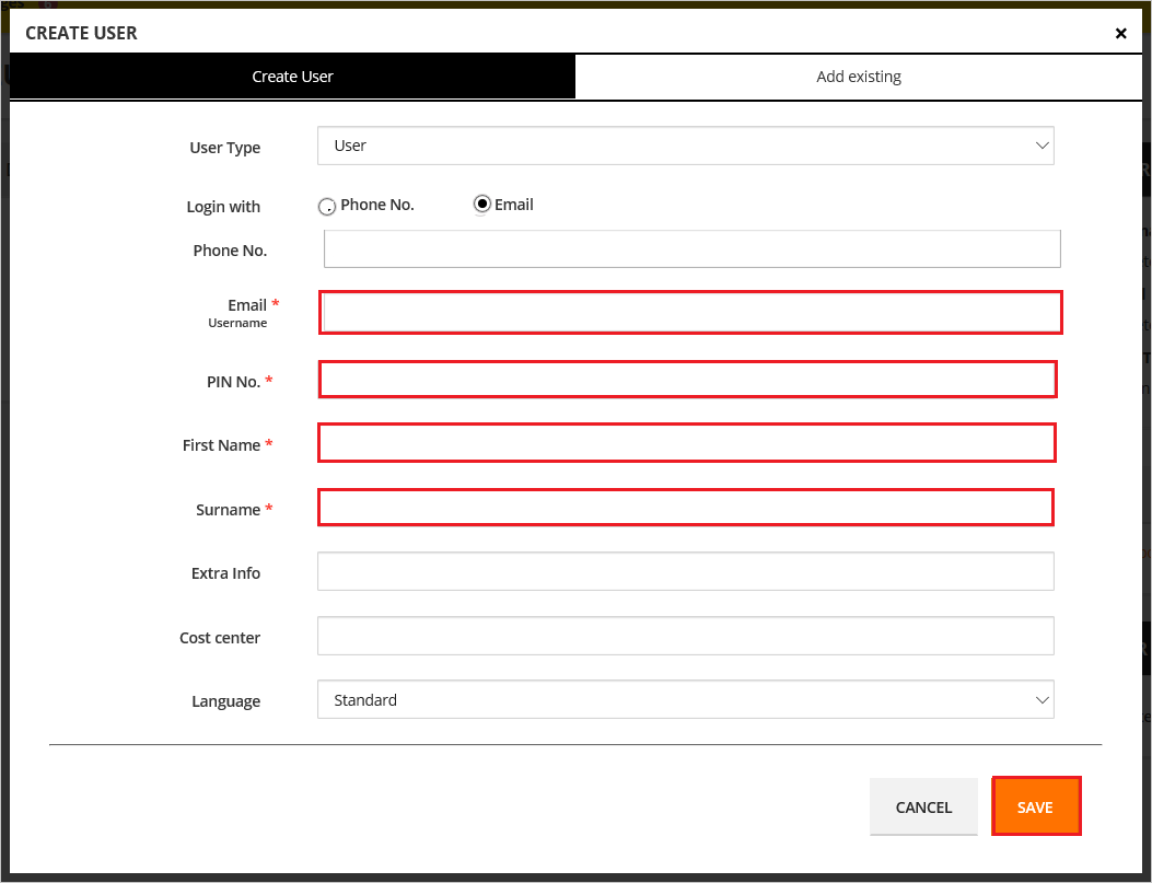 Página de criação de usuário do CheckProof.