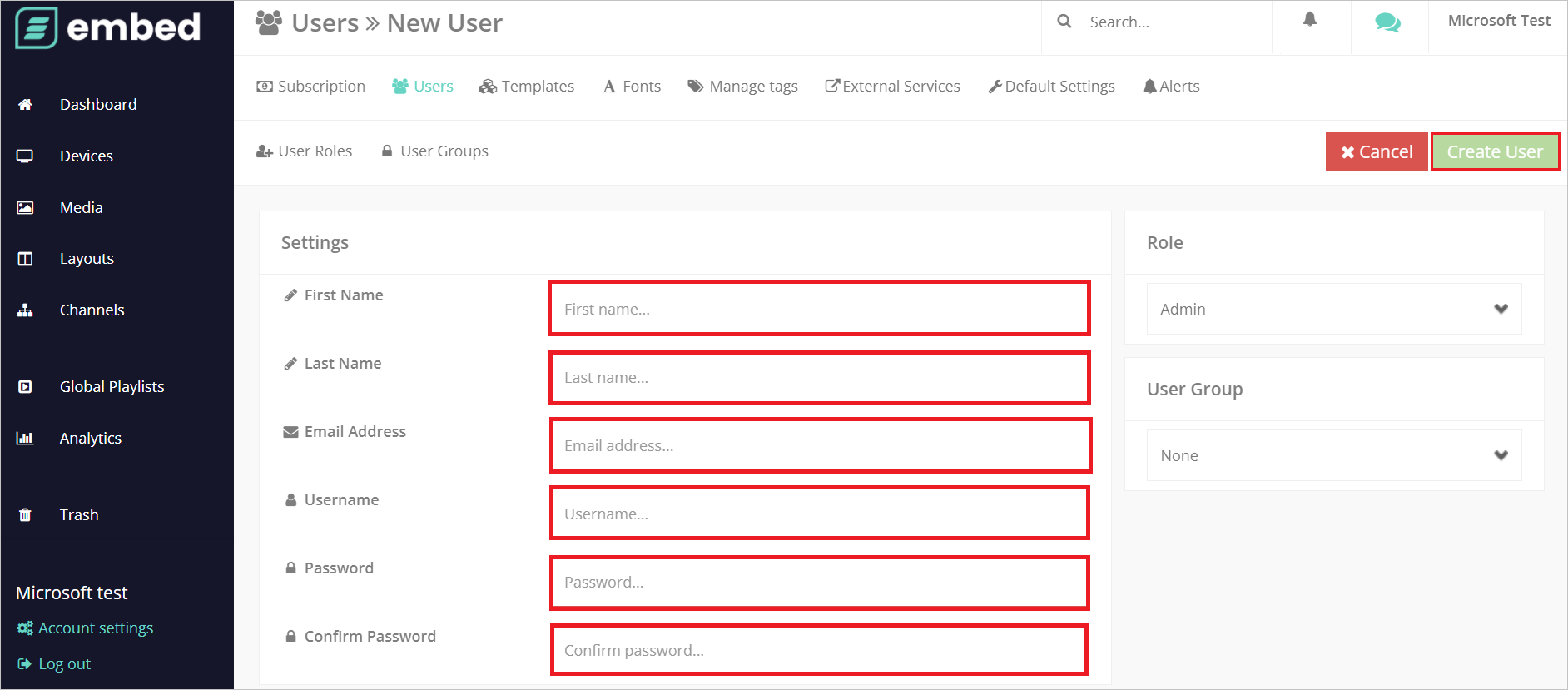 SSO Users Screenshot shows to creating users.