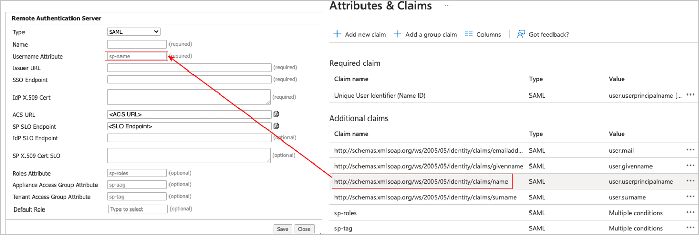 A captura de tela mostra as configurações de atributos da Autenticação Empresarial.