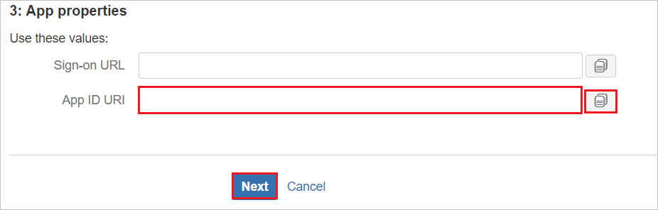 A captura de tela mostra a seção Propriedades do aplicativo em que você pode fornecer as informações nesta etapa.