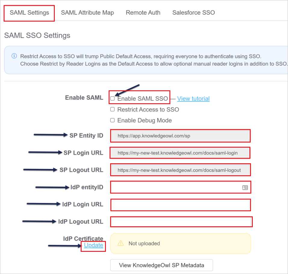 Definição das configurações de SSO da organização