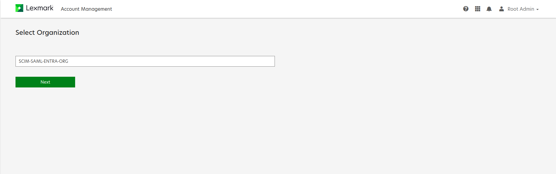 A captura de tela mostra o Menu da Organização.