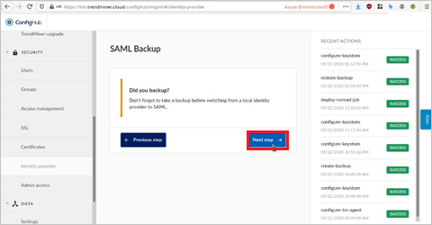 selecione Backup SAML