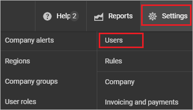 A captura de tela mostra a opção Usuários selecionada em Configurações.